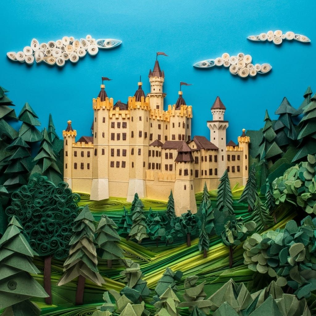 Whimsical Origami Castle in Vibrant Paper Art