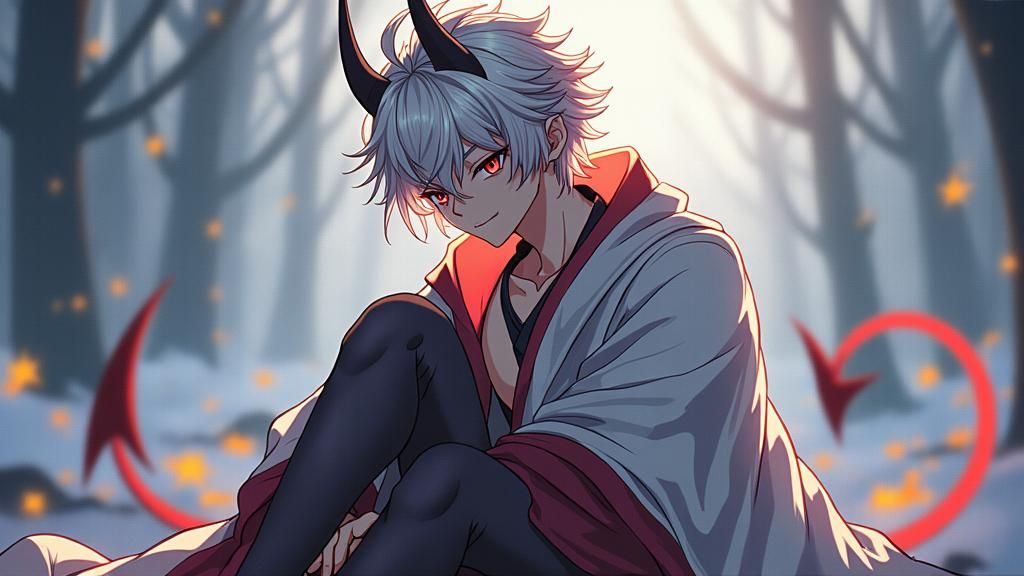 Anime Devil with Silver Hair in 3D Render