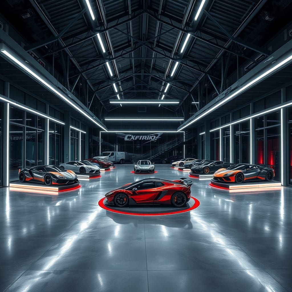 Luxurious Supercar Garage in Syd Mead Style