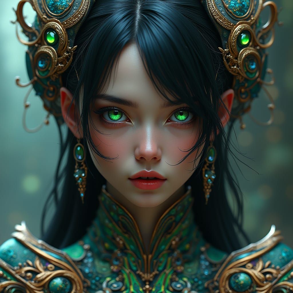 Hyperrealistic Portrait of a Futuristic Goddess in Vibrant A...