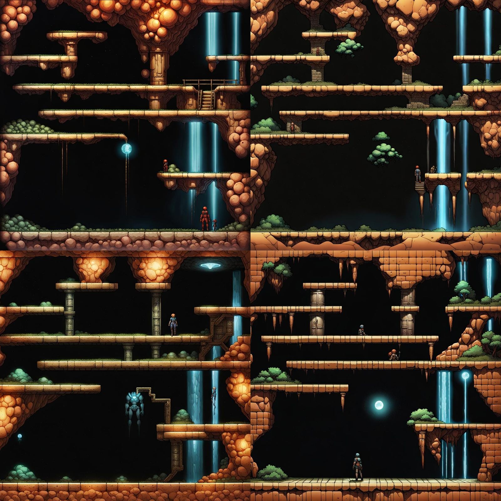 Underground Cave System in 2D Scroller Style