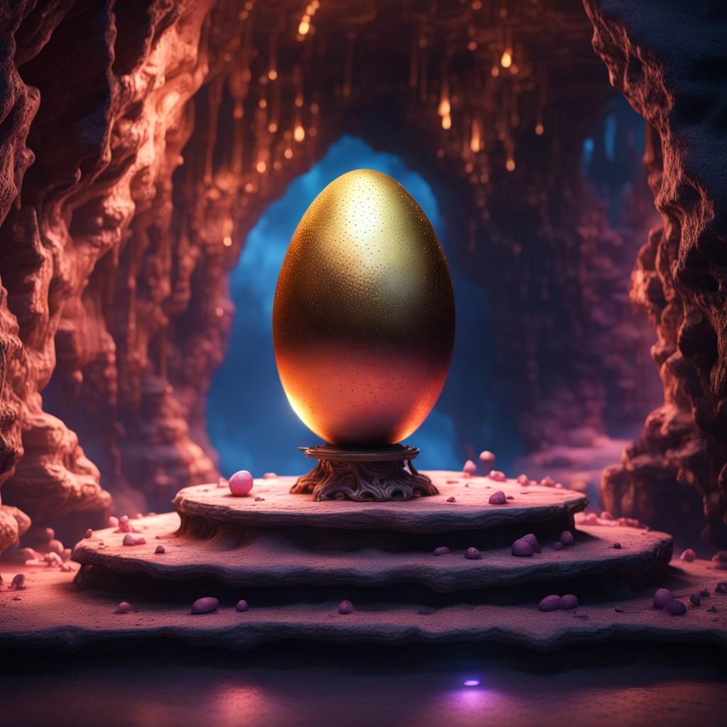 Golden Egg in Blue Lit Comet Cave