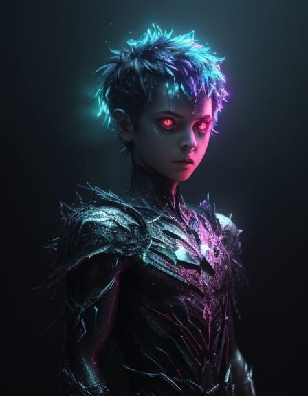 Eerie Boy with Glowing Eyes in Surreal Horror Style