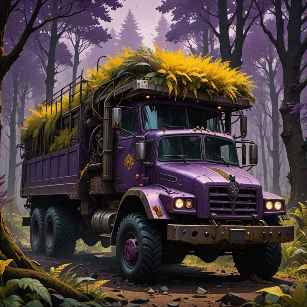 Heavy Metal Forest Truck in Dark Fantasy Style
