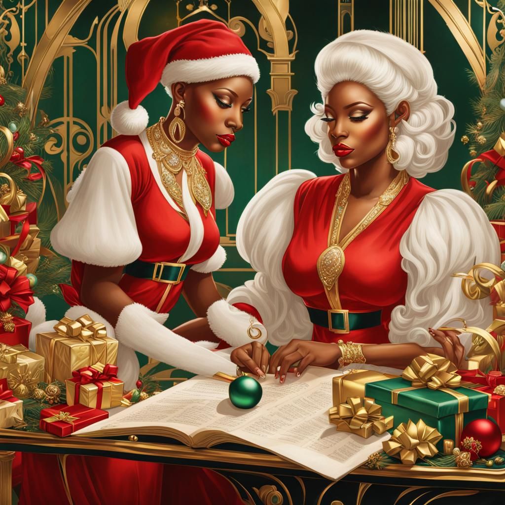 Art Deco Santa's Elves in Toy Workshop