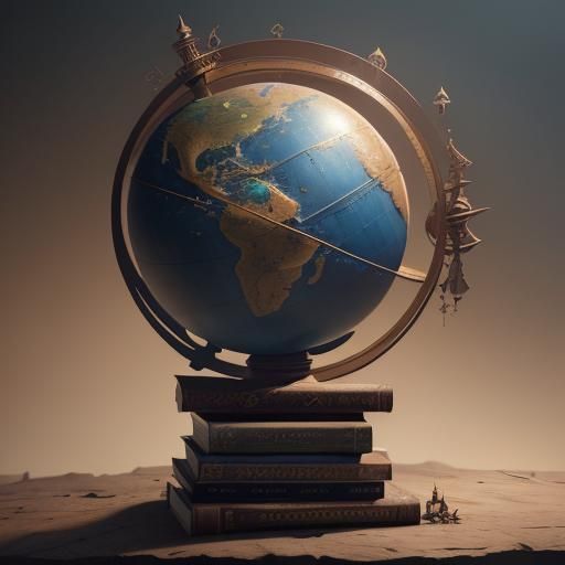 World Globe on Books: Detailed Matte Painting