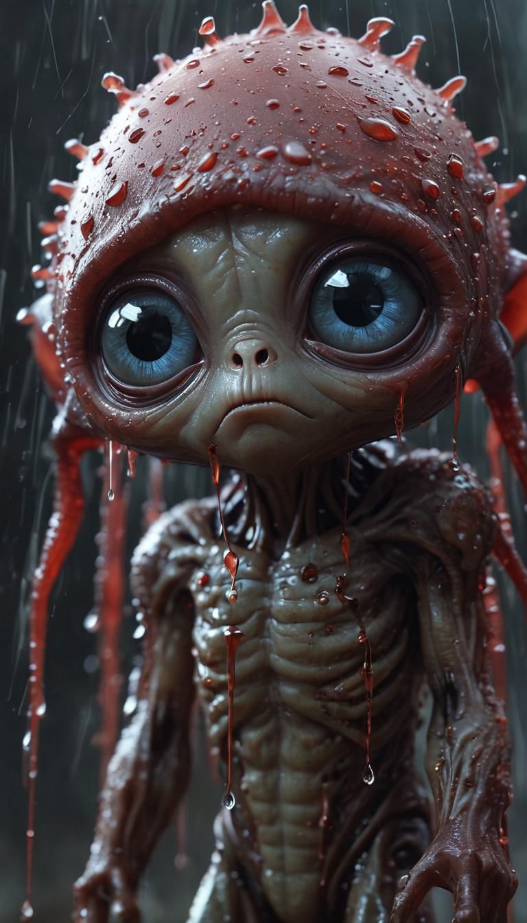 Beautiful Alien in Blood Rain Fantasy Artwork