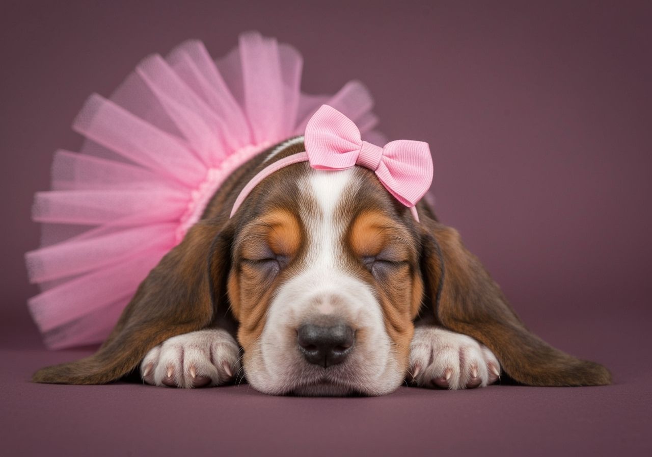Newborn Basset Hound Puppy in Pink Tutu - Anne Geddes Style