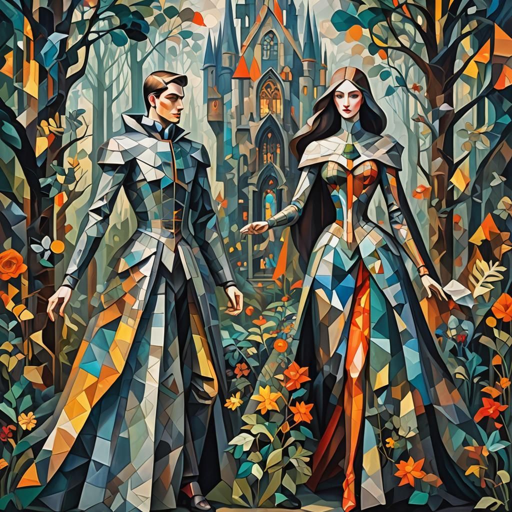 Cubist Figures in Medieval Dreamworld