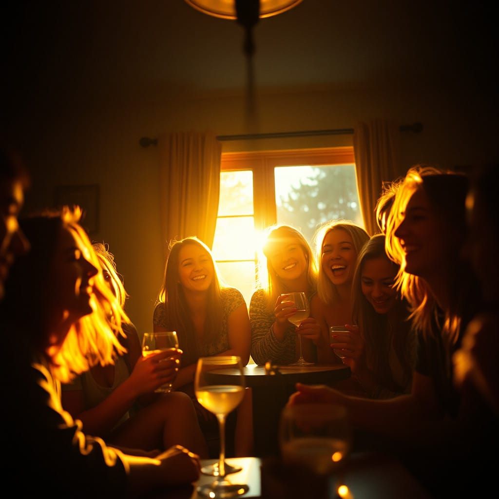 Golden Light Illuminates Joyful Gathering in Morningtown