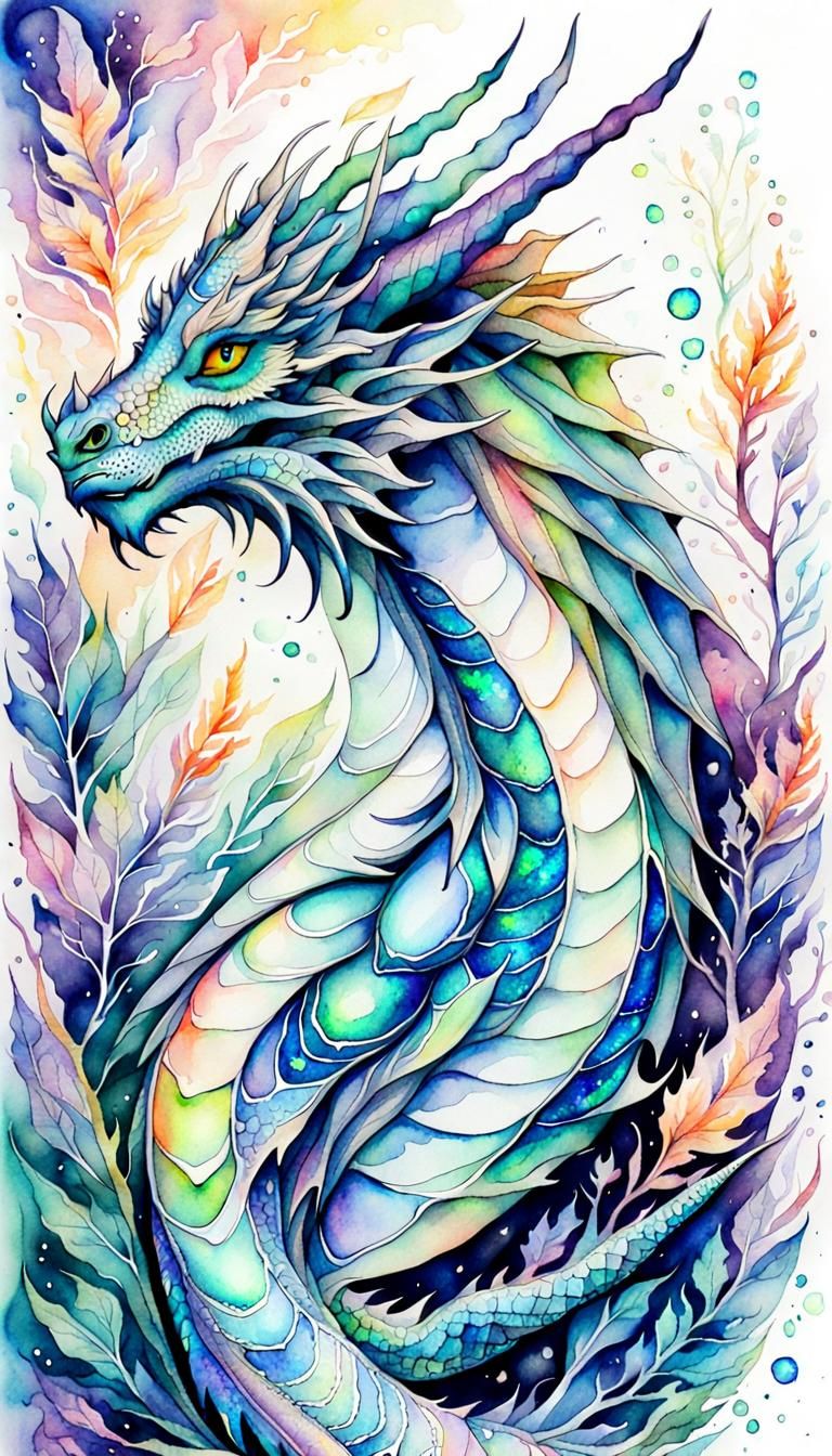 Friendly Opal Dragon in Watercolor Style