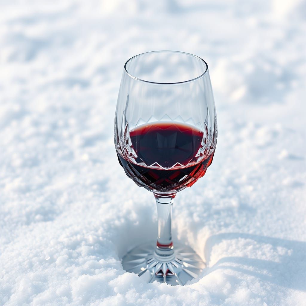 Crystal Glass and Burgundy Wine in Winter Serenity