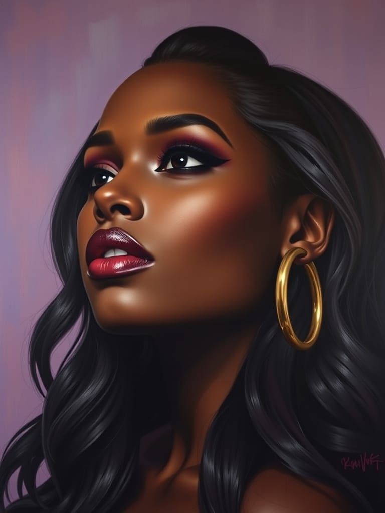 Beautiful Woman with Gold Earring, Impressionistic Portrait