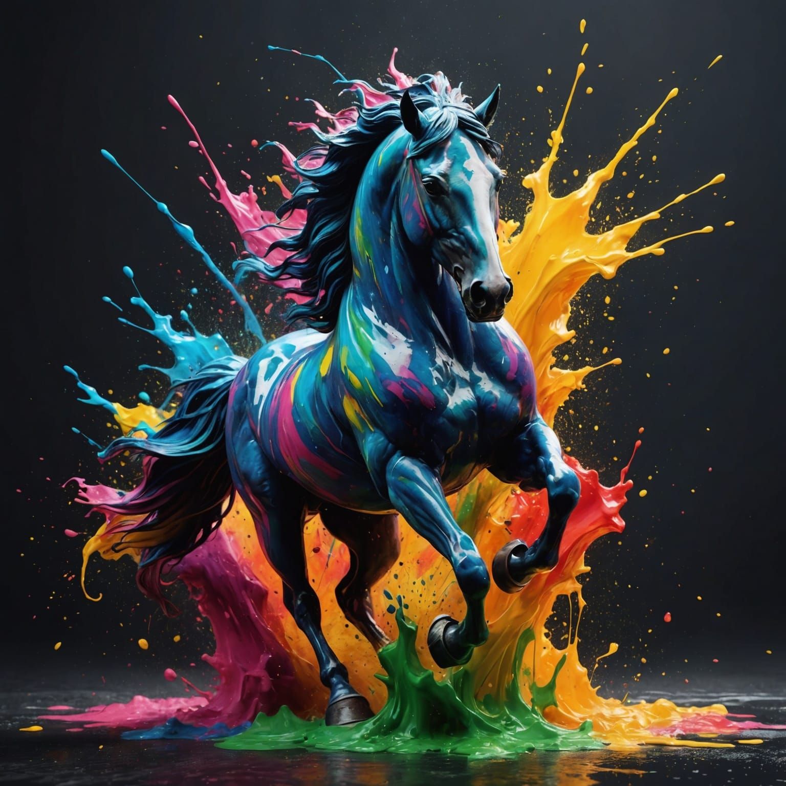 Dynamic Horse Head in Colorful Splash Painting