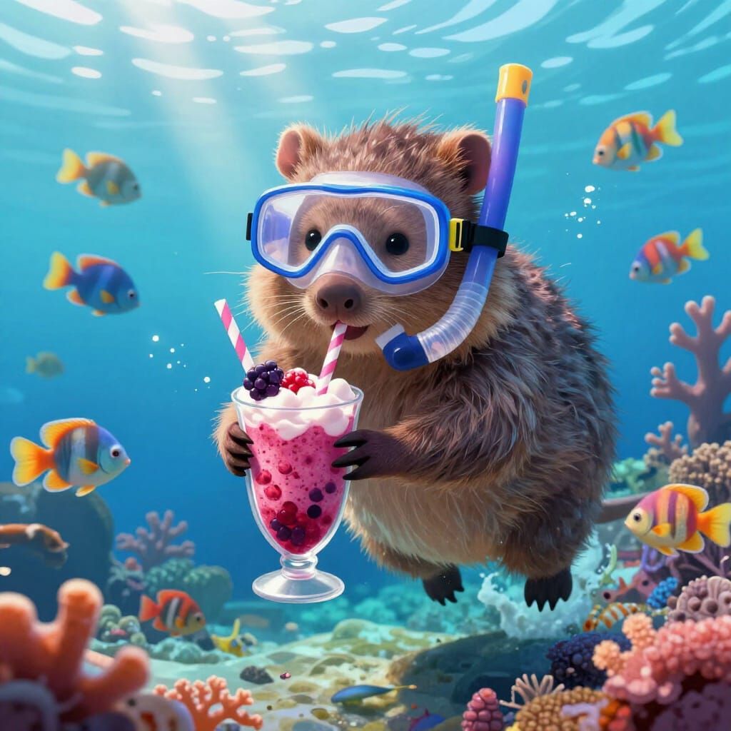 Wombat Enjoys Smoothie Underwater in Coral Reef