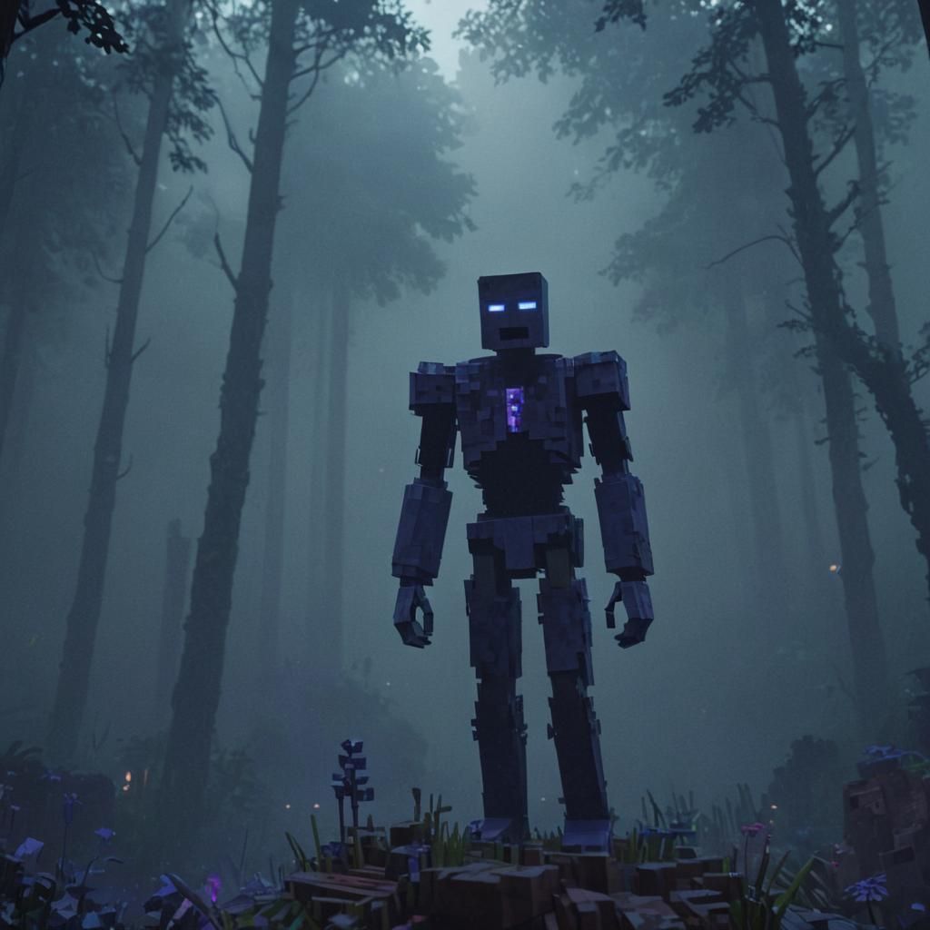 Ethereal Enderman in a Haunting Minecraft Landscape