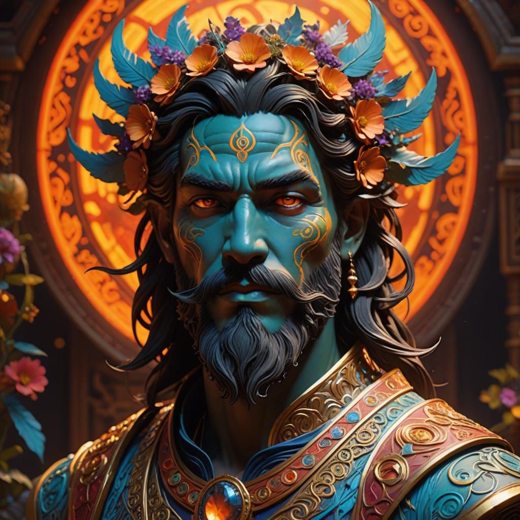 Ethereal Claythian Figure in Vibrant Art Nouveau Style