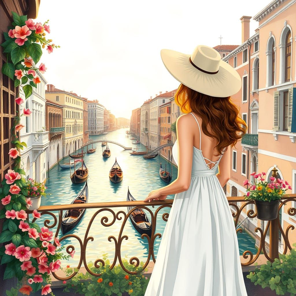 Ethereal Venice Canal Scene in Soft Watercolor Style