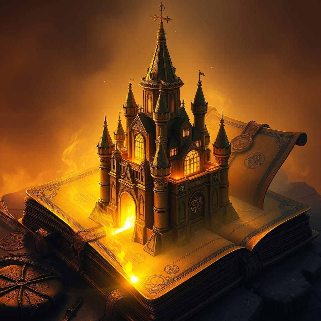 Golden Castle Rising from Ancient Book