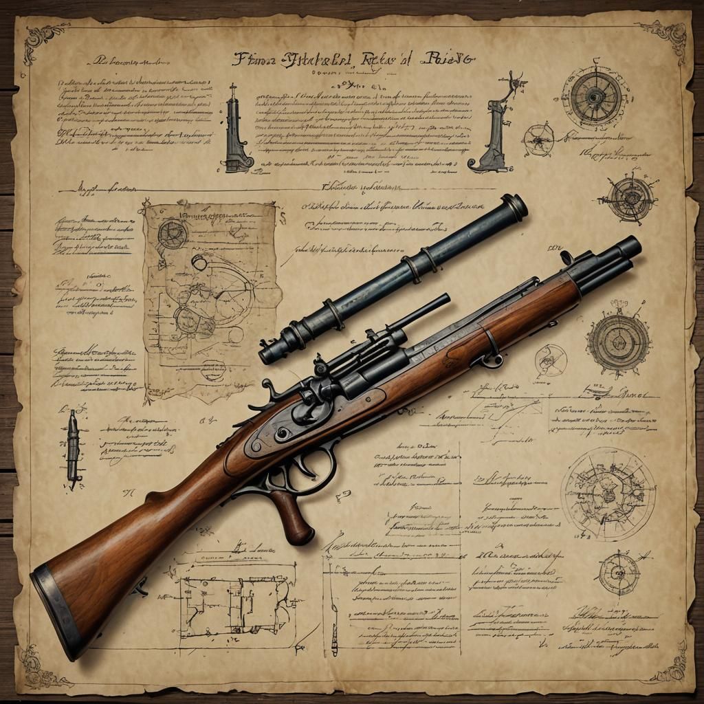 Flintlock Rifle Blueprint on Antique Parchment