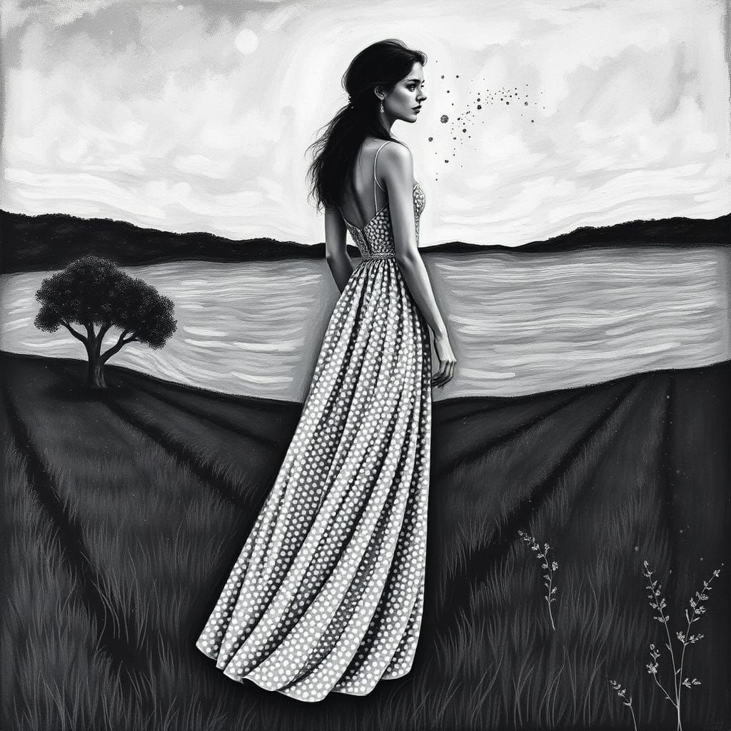 Black and white pointillism painting