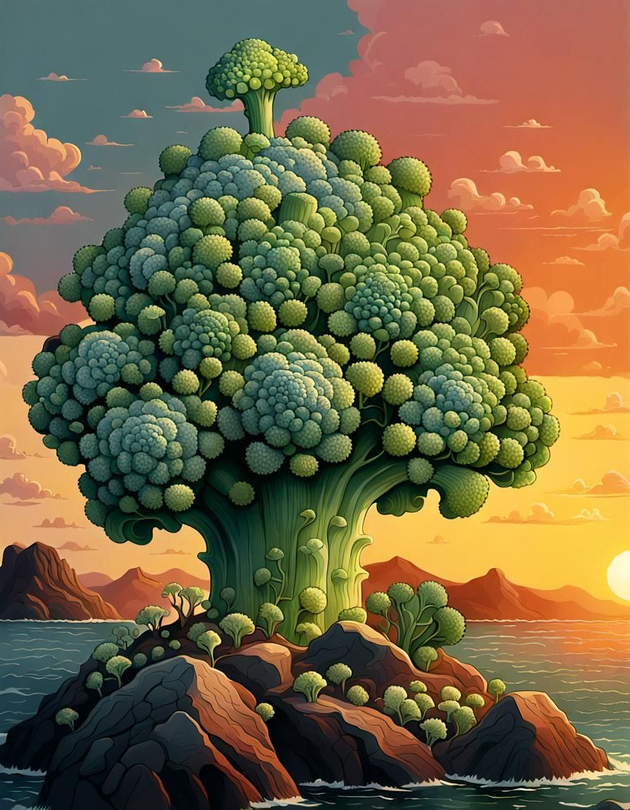 Sunset Over Romanesco Broccoli Island Digital Art