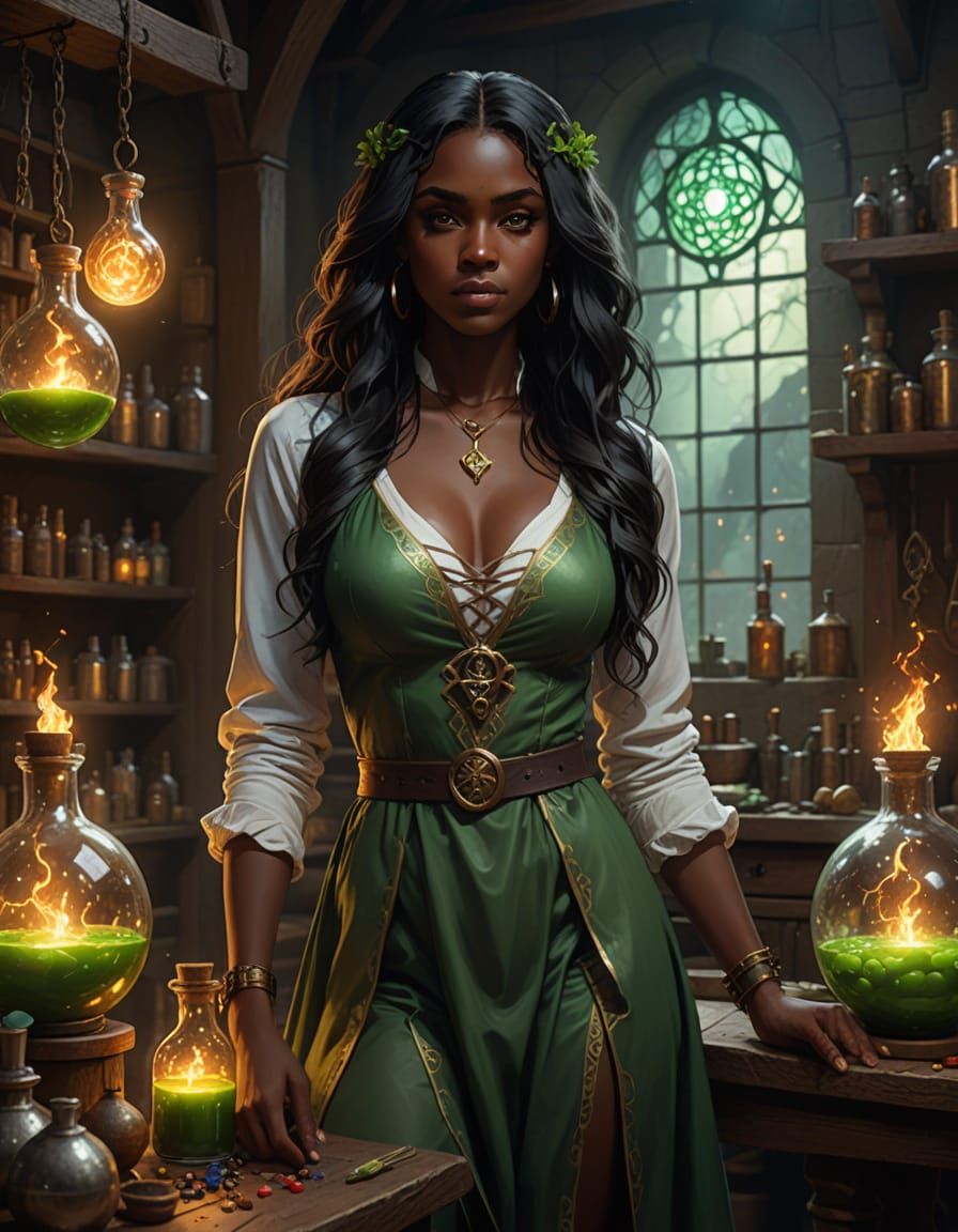 Dominican Alchemist in Mystical Wiccan Lab
