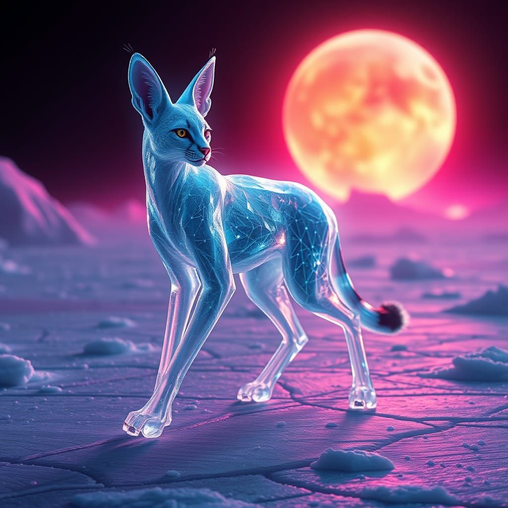 Icy Serval Striding Across a Frozen Planet