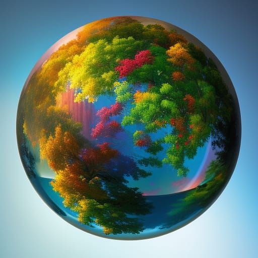 Tree in Glass Globe: Hyperdetailed Triadic Color Art