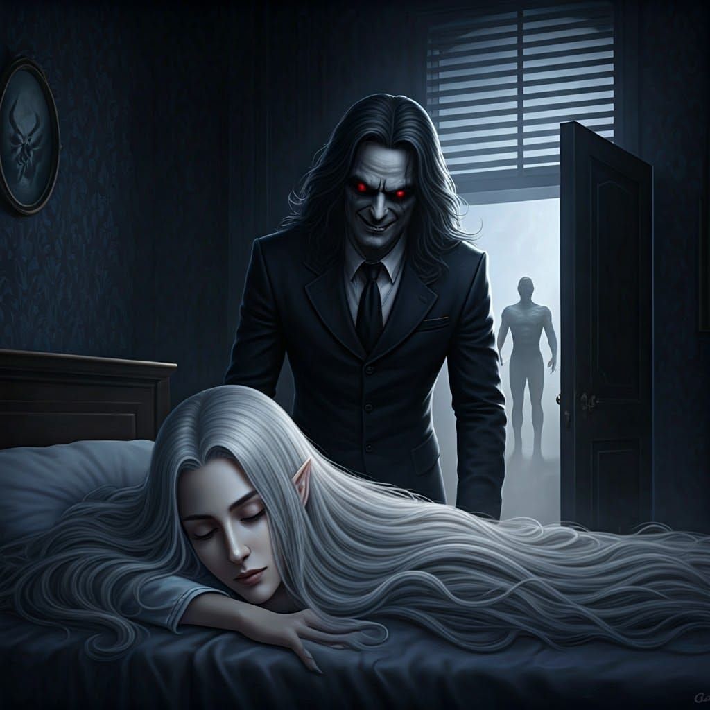 Eerie Bedroom Scene with Ominous Presence
