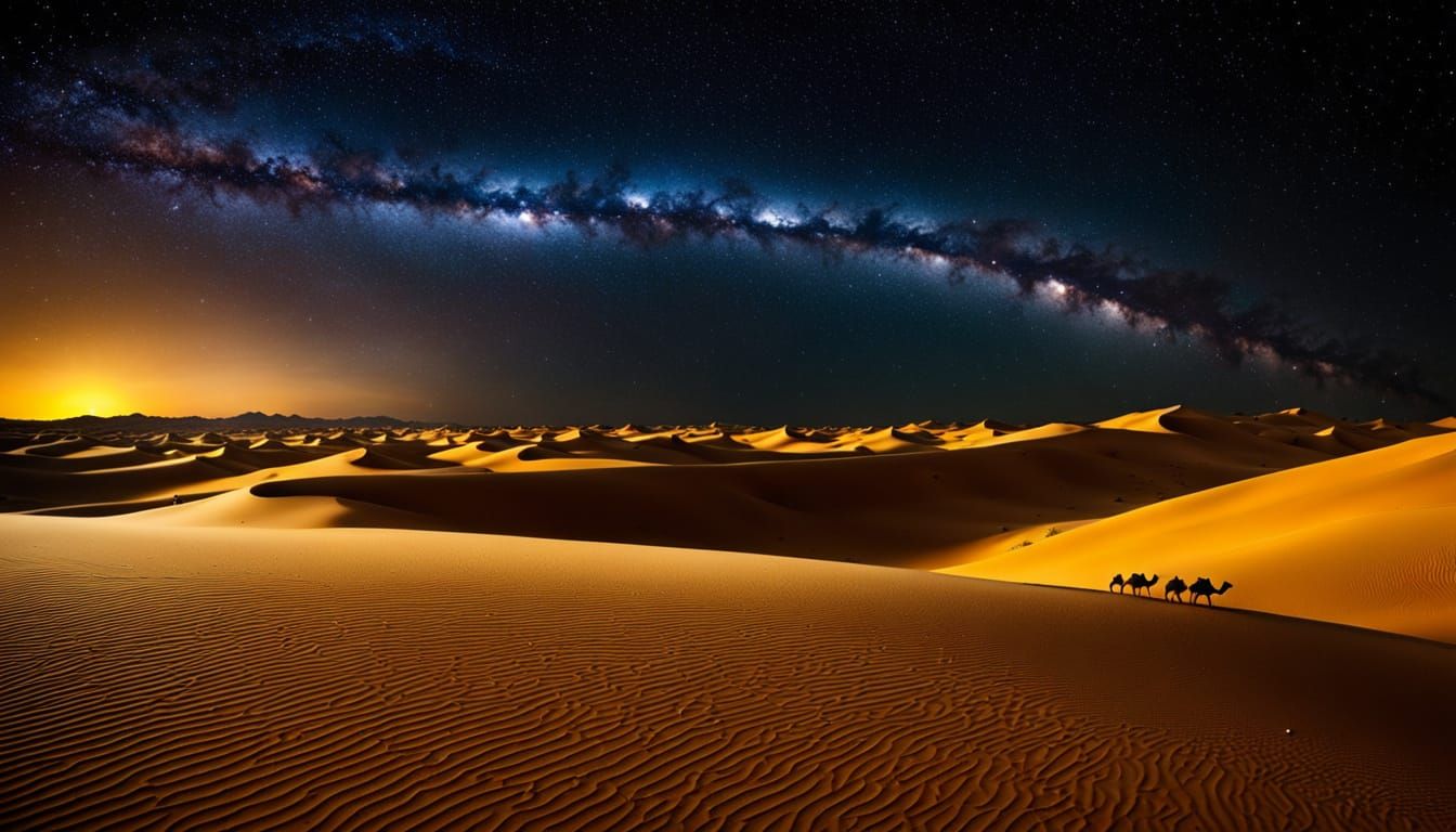 Starry Night Caravan in Sahara Landscape