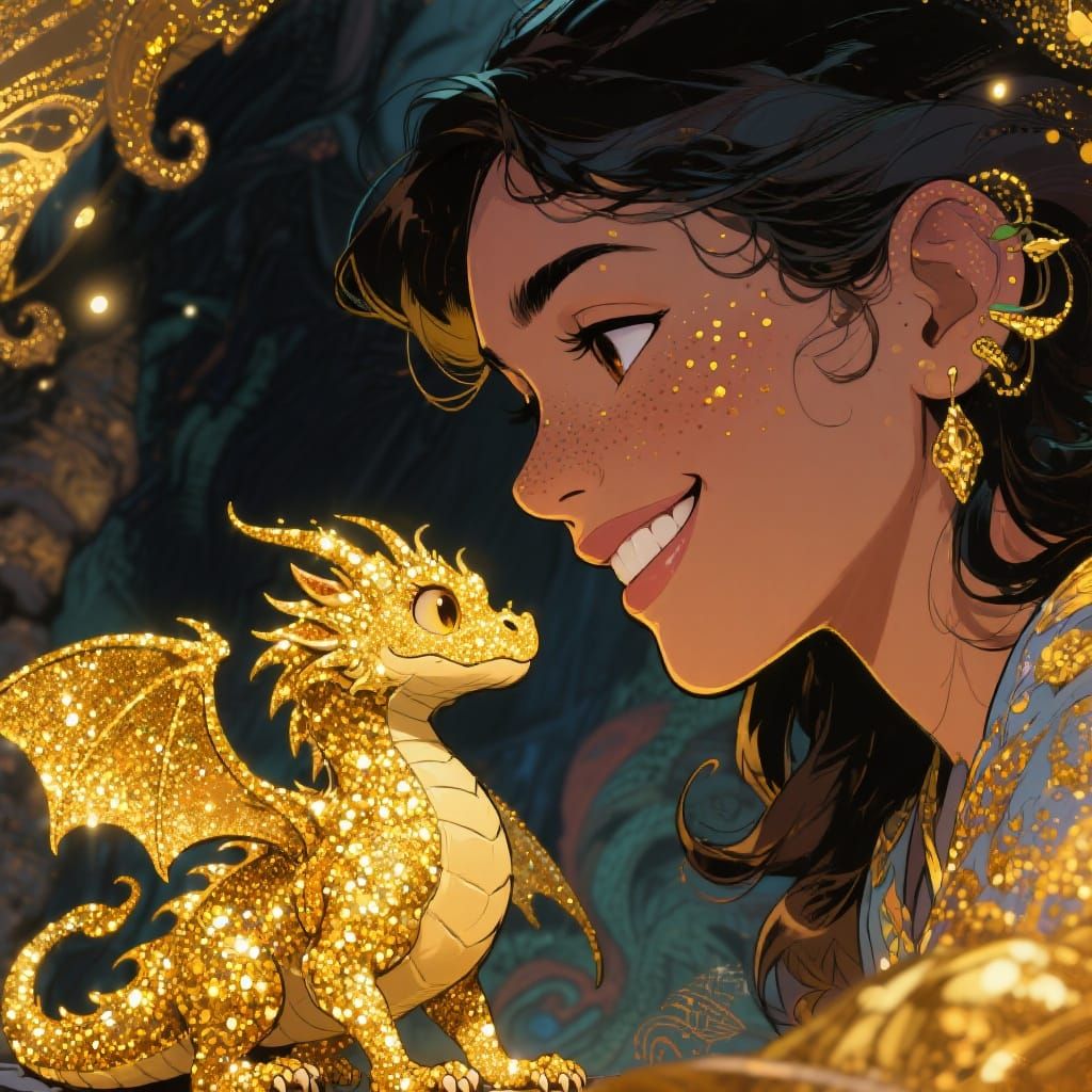 Latina with Dragon in Comic Book Style