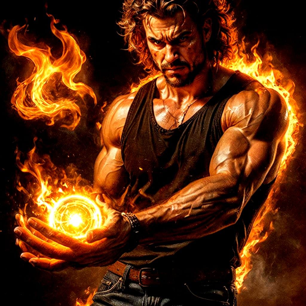 Dramatic Fire Sorcerer Portrait in Rembrandt Lighting