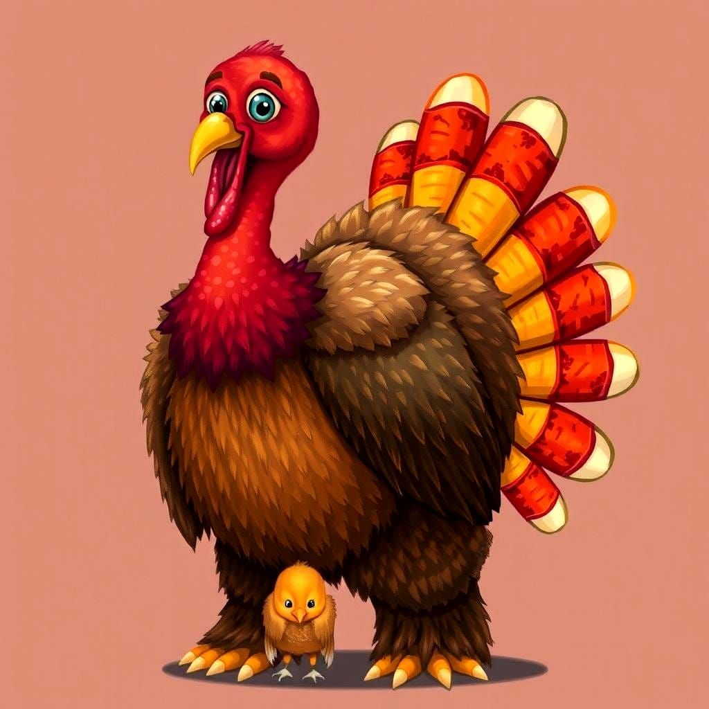 Whimsical Forest Scene with Chick and Turkey