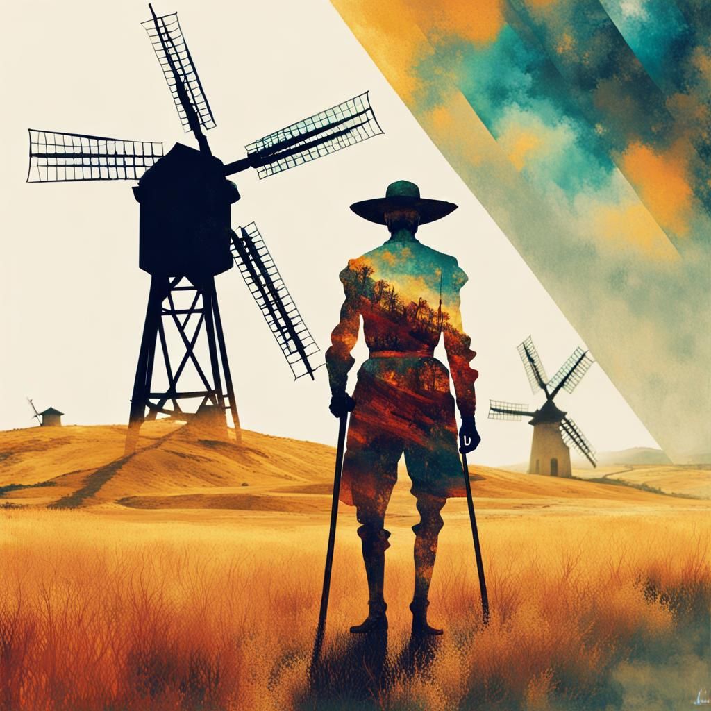 Don Quixote Double Exposure in Fractal Style