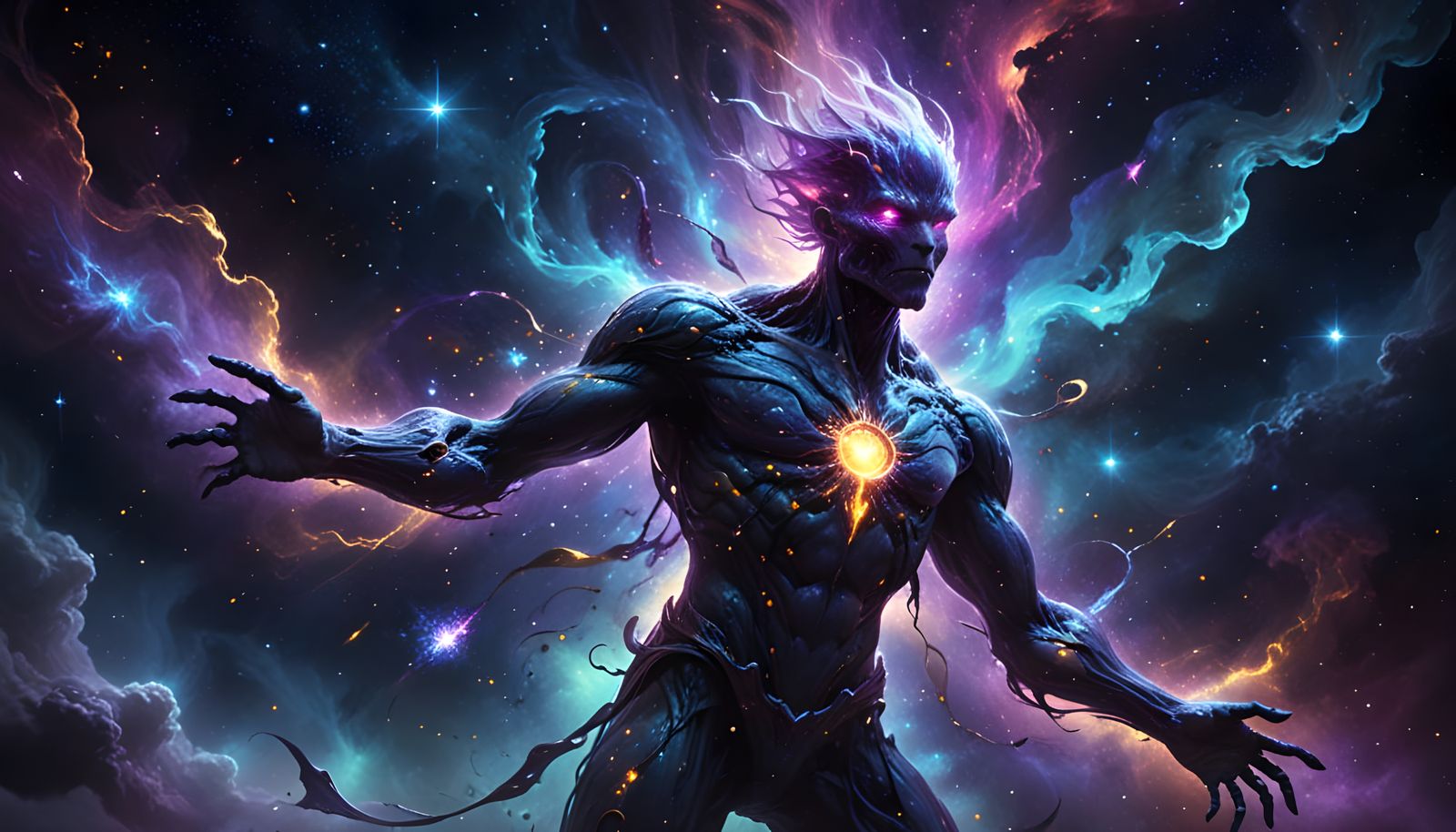 Cosmic Creature of Stardust and Energy in Nebula