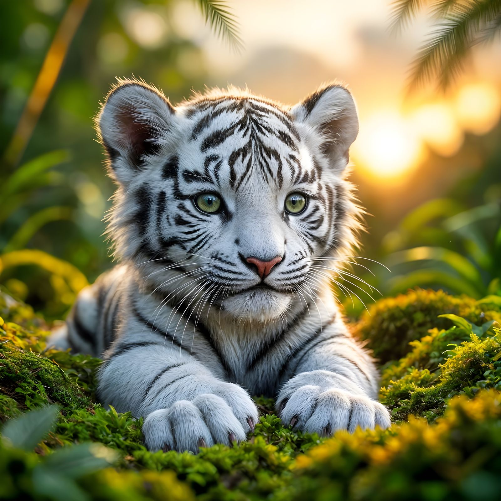 Waterfall Eye of White Tiger in Hyperrealistic 3D