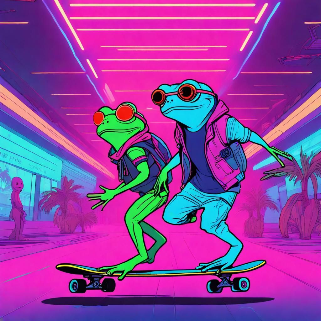 Frogs and Sloth Dancing in Cyberpunk Airport