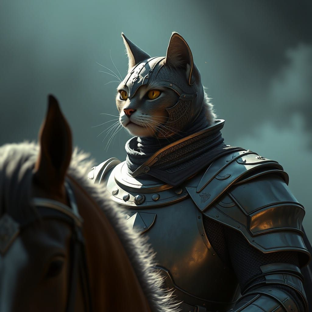 Elegant Feline Knight in Triadic Colors