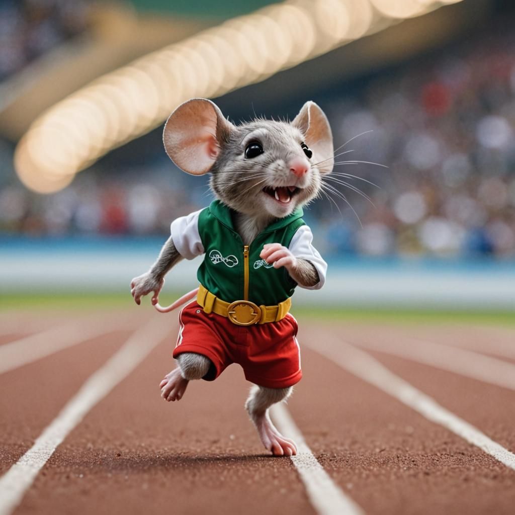 Chibi Mouse Competes in Olympics 100m Run