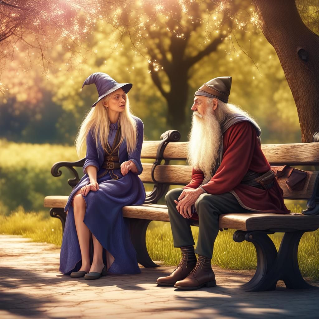 Wizard and Blonde Converse on Sunny Bench