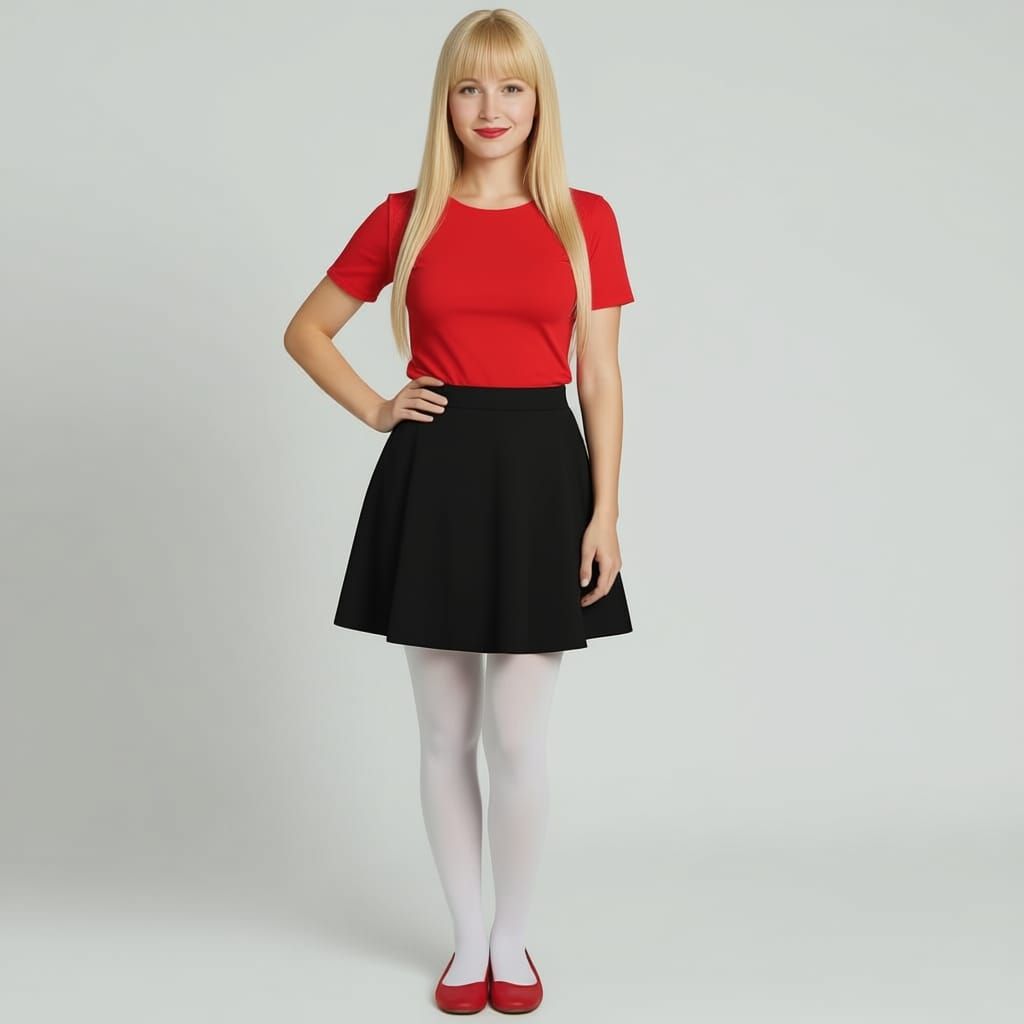 Alice Character Design with Blonde Hair and Red Shirt