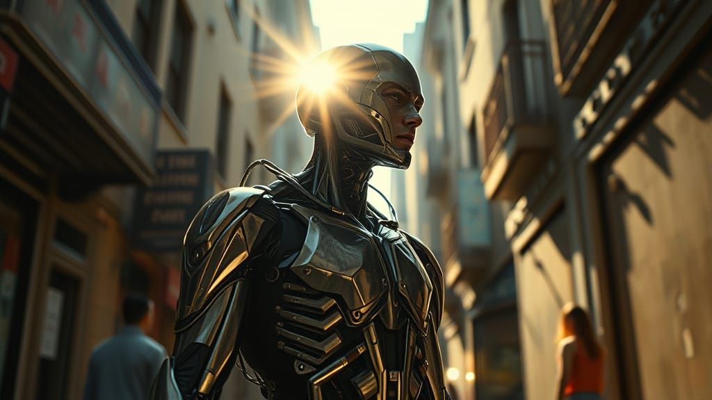 Cyborg Basks in Futuristic City Life