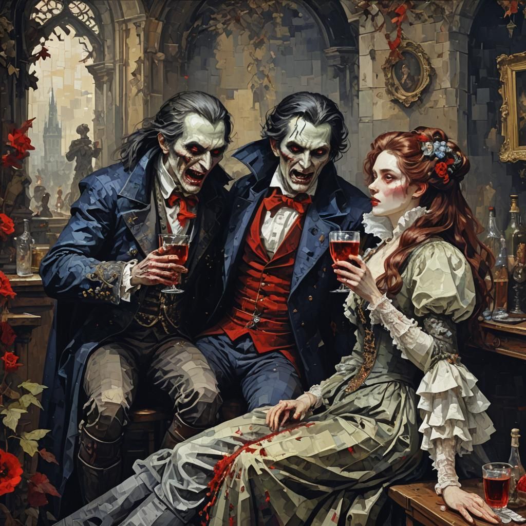 Pixelated Vampire Attack in Classical Pixel Art Style