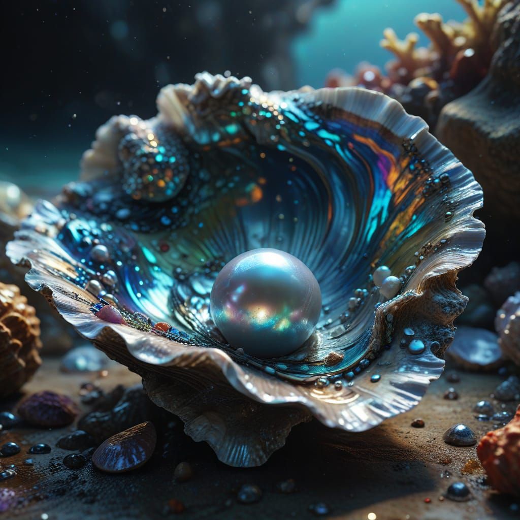 Iridescent Pearl in Hyperrealistic Oyster Shell
