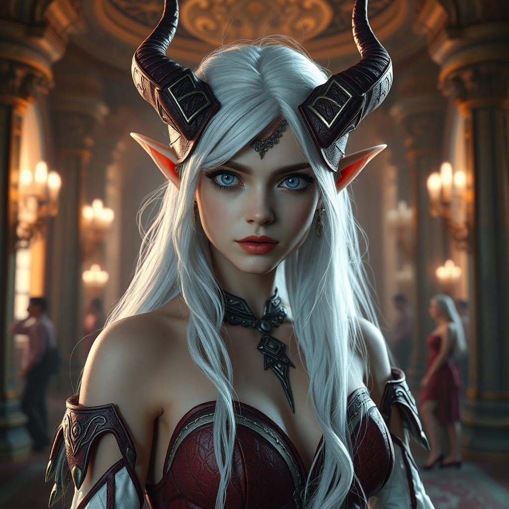 Elegant Elf Woman in Ballroom, Fantasy Art