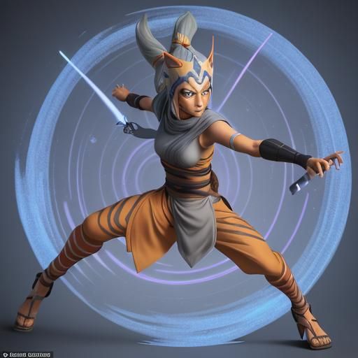 Ahsoka as Naruto with Rasengan, 3D Digital Art