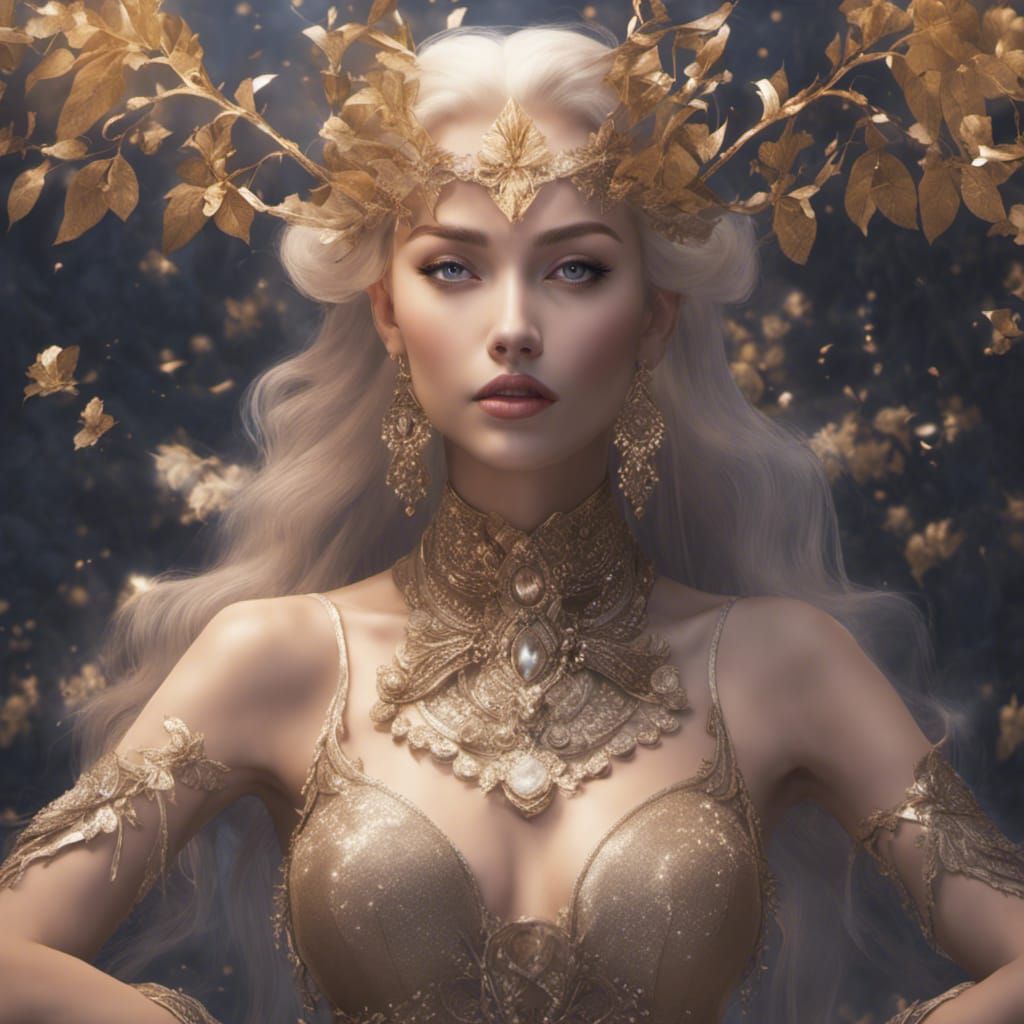 Sparkling Elf Woman in Enchanted Forest