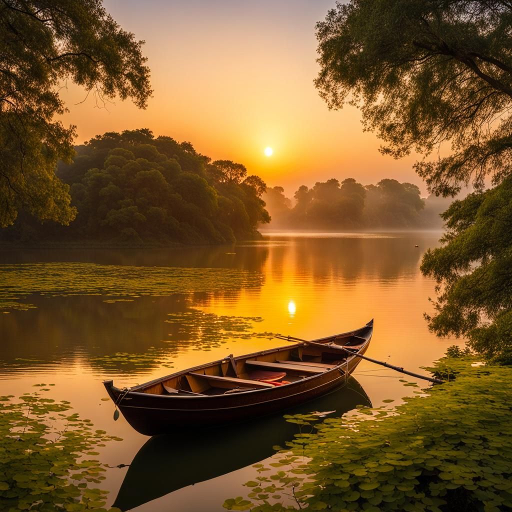 Enchanting Sunset Lake in Anime Style