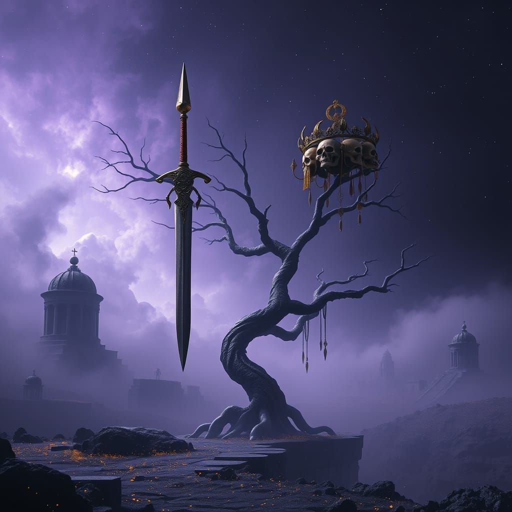 Mystical Landscape with Ancient Symbols in Ethereal Style